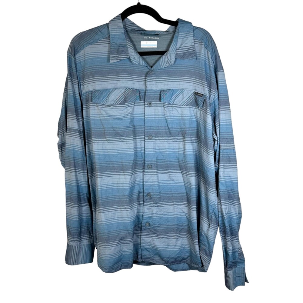 Columbia Omni-Shade Kestrel Trail Long Sleeve Stripe Blue Button Shirt Men's XL